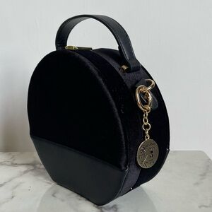 RARE Little Rooms Circle Purse - Velvet w/ vegan leather and gold charm